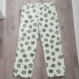RSQ Cream and Green Floral Pants